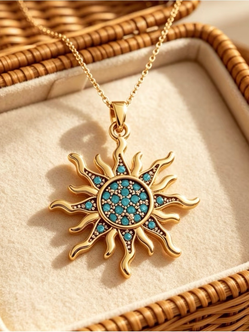 Fashion Sun pendant necklace with turquoise stones